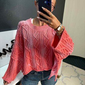 BOHO WHITE BIRCH DESIGNER STYLE CROP SWEATER NEW S M L CORAL OMBRE